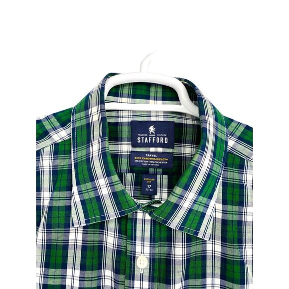 Men's STAFFORD Travel Shirt Long Sleeve Oxford Stretch Size 17/32-35 - Picture 5 of 7